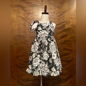 Catherine Malandrino Swiss Dot Ruffle Dress & Headband Set Girls 6 Black Floral